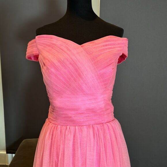 Women’s Pink Off the Shoulder Full Length Prom Party Dress Corset Back Size 8 - Picture 2 of 10